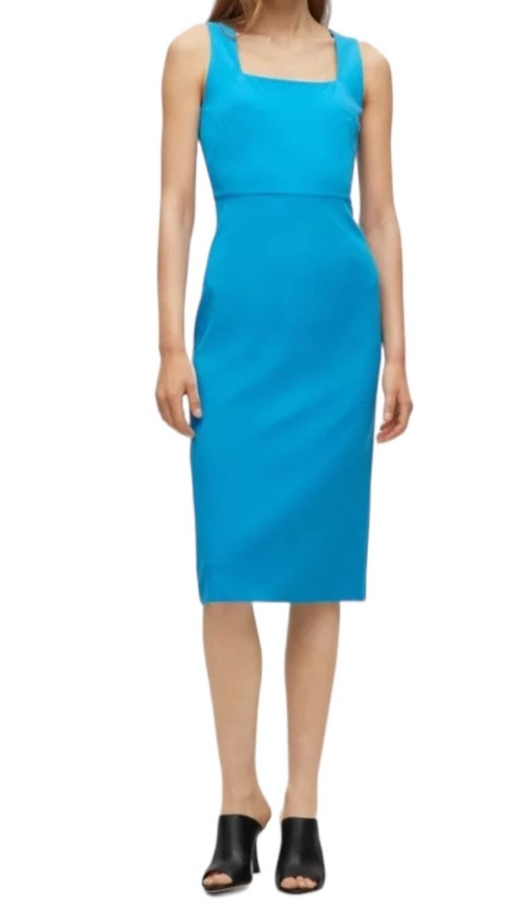 BOSS Hugo Boss Dress Domeja square neck slim fit blue size 8